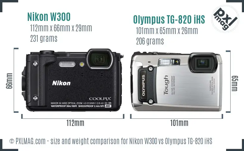 Nikon W300 vs Olympus TG-820 iHS size comparison
