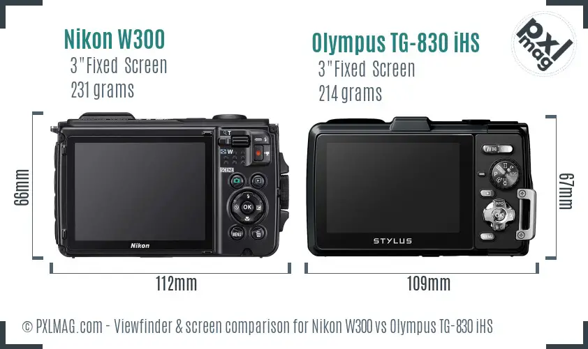 Nikon W300 vs Olympus TG-830 iHS Screen and Viewfinder comparison