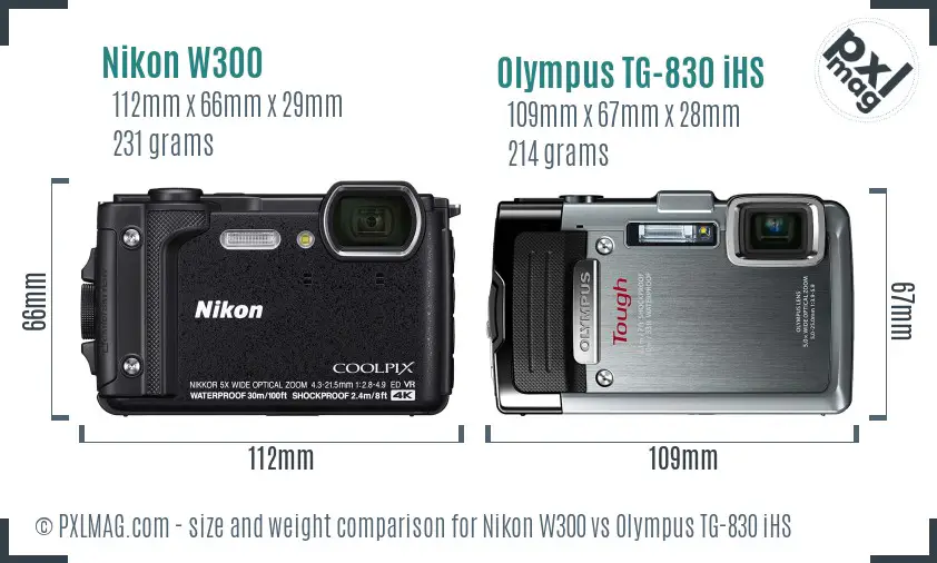 Nikon W300 vs Olympus TG-830 iHS size comparison