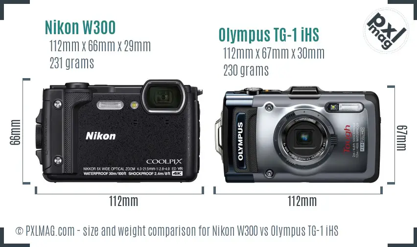 Nikon W300 vs Olympus TG-1 iHS size comparison