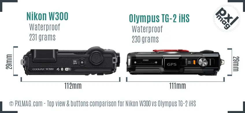Nikon W300 vs Olympus TG-2 iHS top view buttons comparison