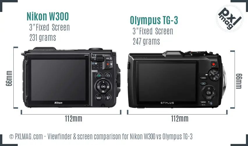 Nikon W300 vs Olympus TG-3 Screen and Viewfinder comparison