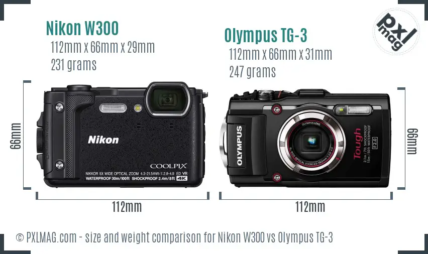 Nikon W300 vs Olympus TG-3 size comparison