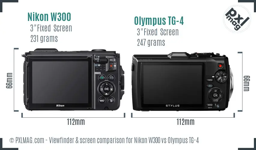 Nikon W300 vs Olympus TG-4 Screen and Viewfinder comparison
