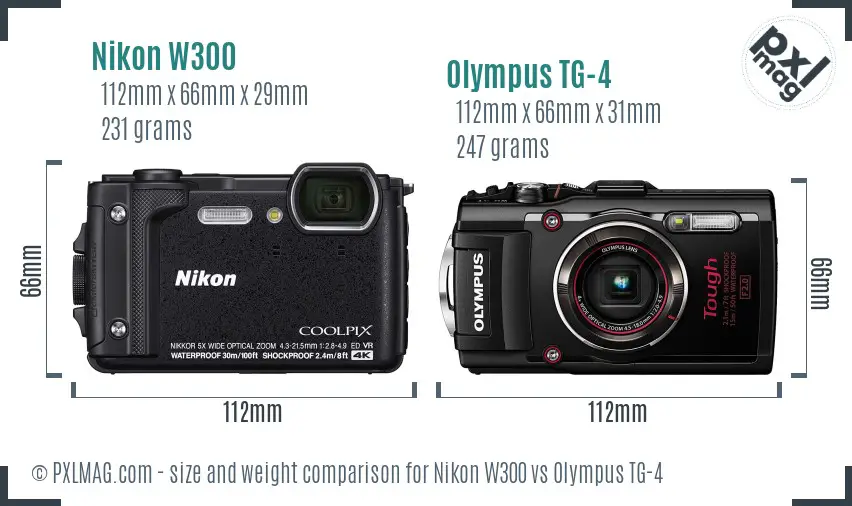 Nikon W300 vs Olympus TG-4 size comparison