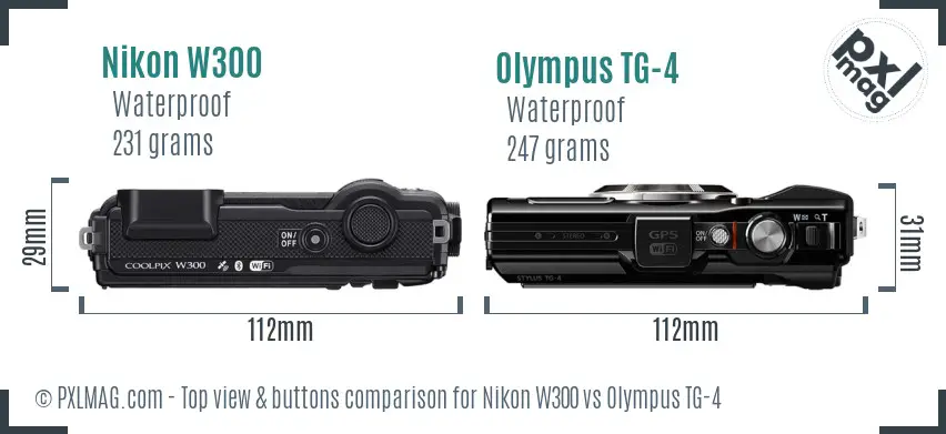Nikon W300 vs Olympus TG-4 top view buttons comparison