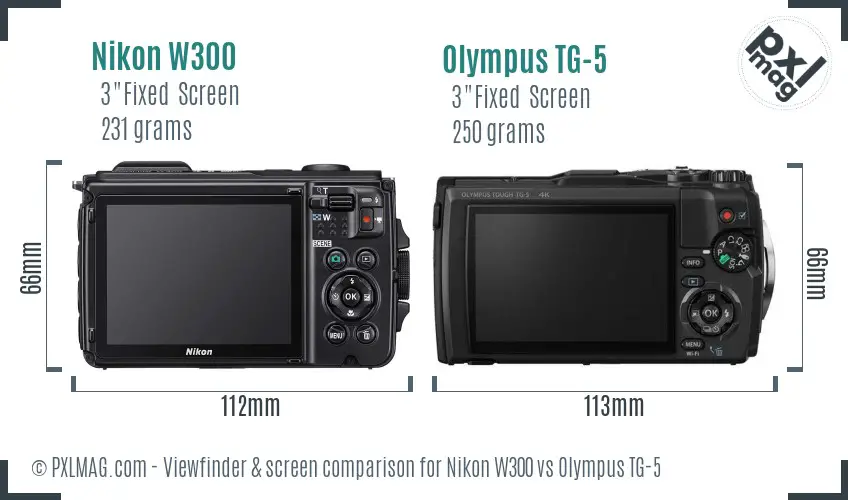 Nikon W300 vs Olympus TG-5 Screen and Viewfinder comparison