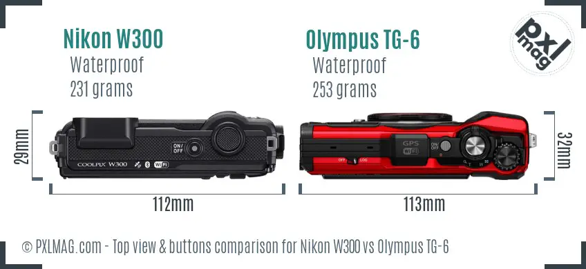 Nikon W300 vs Olympus TG-6 top view buttons comparison