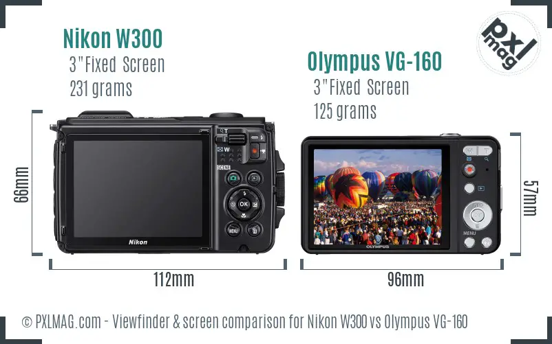 Nikon W300 vs Olympus VG-160 Screen and Viewfinder comparison