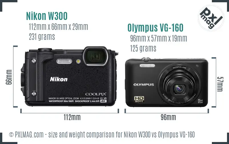Nikon W300 vs Olympus VG-160 size comparison