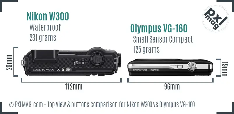 Nikon W300 vs Olympus VG-160 top view buttons comparison