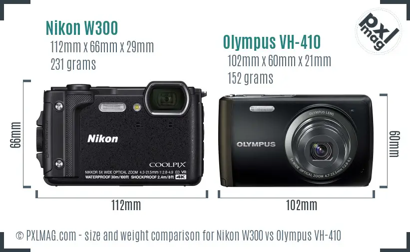 Nikon W300 vs Olympus VH-410 size comparison Nikon W300 vs Olympus VH-410 size comparison