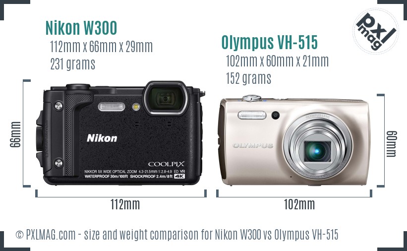 Nikon W300 vs Olympus VH-515 size comparison