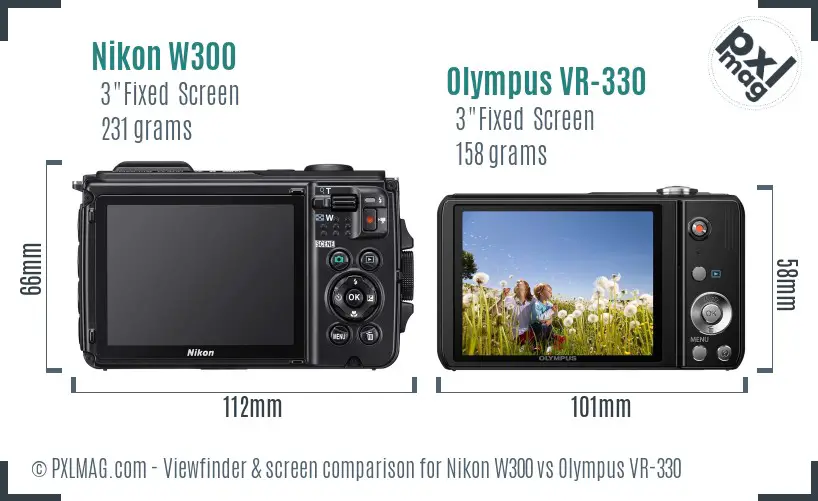 Nikon W300 vs Olympus VR-330 Screen and Viewfinder comparison