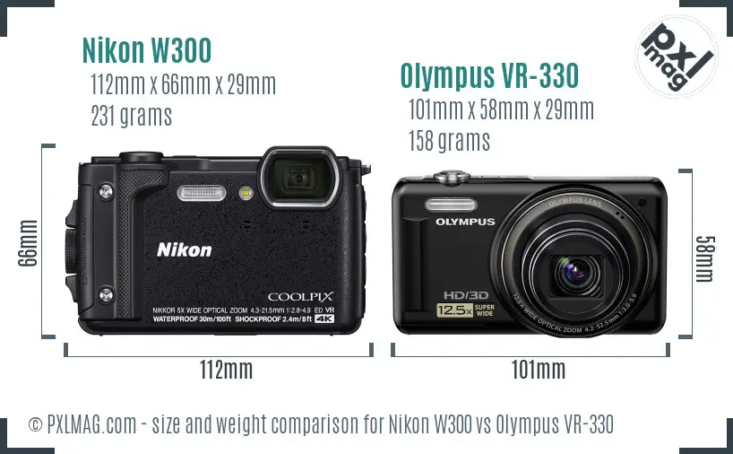 Nikon W300 vs Olympus VR-330 size comparison