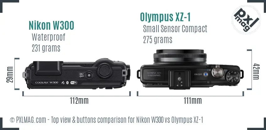Nikon W300 vs Olympus XZ-1 top view buttons comparison