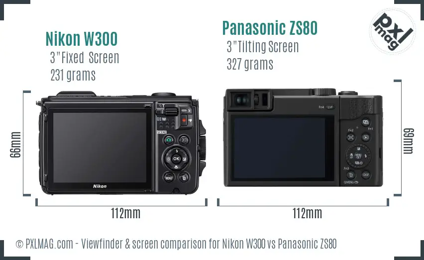 Nikon W300 vs Panasonic ZS80 Screen and Viewfinder comparison