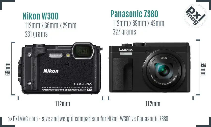 Nikon W300 vs Panasonic ZS80 size comparison