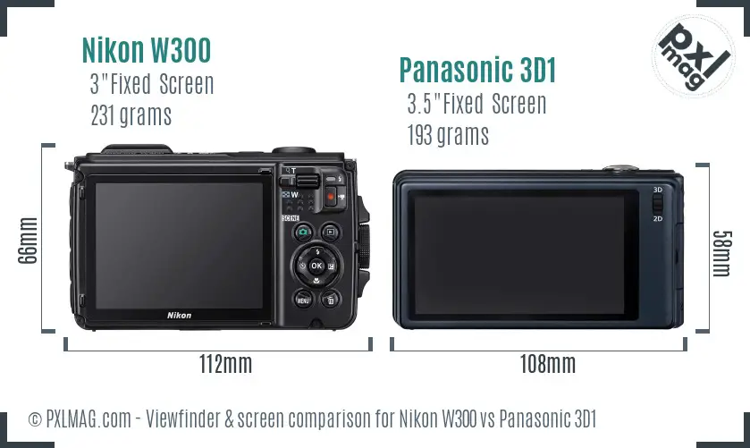 Nikon W300 vs Panasonic 3D1 Screen and Viewfinder comparison