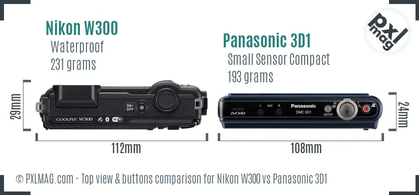 Nikon W300 vs Panasonic 3D1 top view buttons comparison