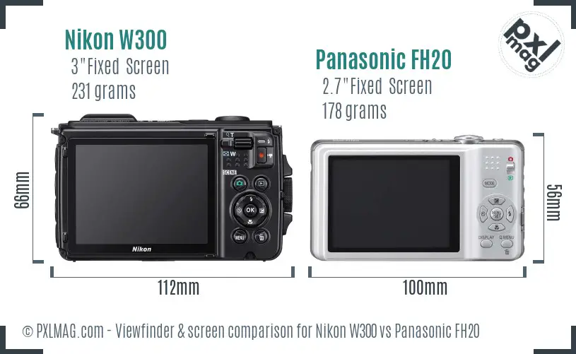 Nikon W300 vs Panasonic FH20 Screen and Viewfinder comparison