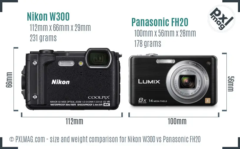 Nikon W300 vs Panasonic FH20 size comparison