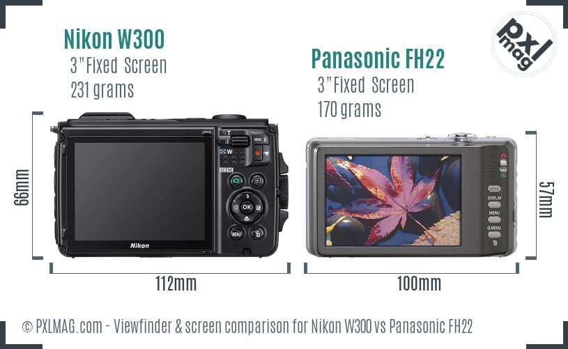 Nikon W300 vs Panasonic FH22 Screen and Viewfinder comparison