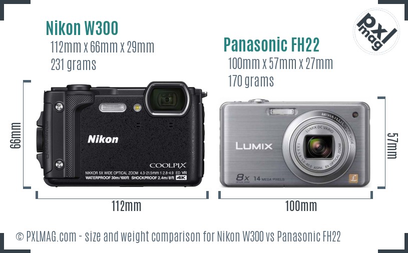 Nikon W300 vs Panasonic FH22 size comparison Nikon W300 vs Panasonic FH22 size comparison