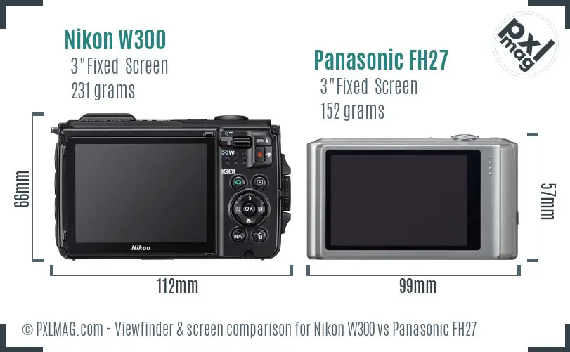 Nikon W300 vs Panasonic FH27 Screen and Viewfinder comparison