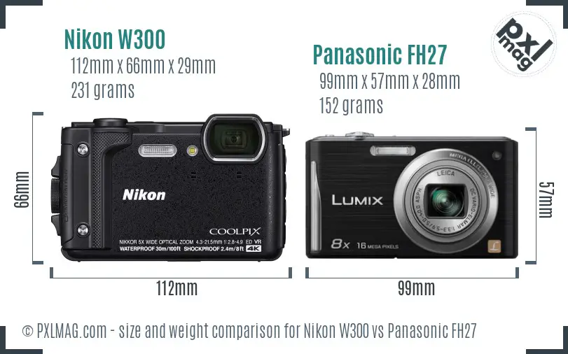 Nikon W300 vs Panasonic FH27 size comparison