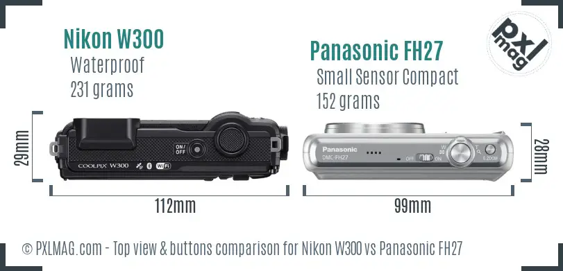 Nikon W300 vs Panasonic FH27 top view buttons comparison