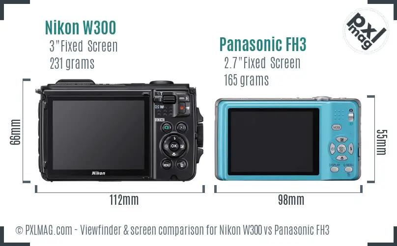 Nikon W300 vs Panasonic FH3 Screen and Viewfinder comparison