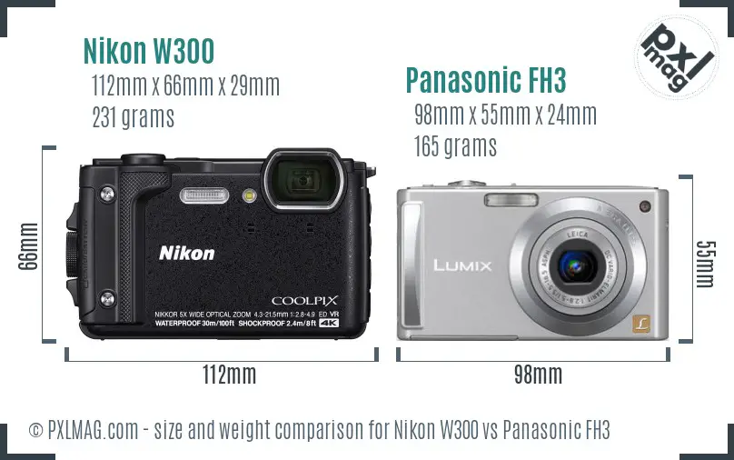 Nikon W300 vs Panasonic FH3 size comparison