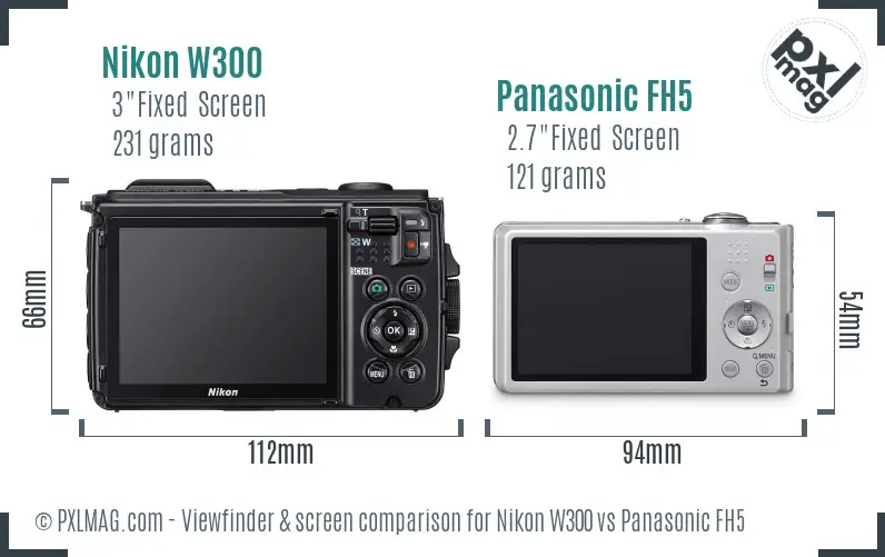Nikon W300 vs Panasonic FH5 Screen and Viewfinder comparison