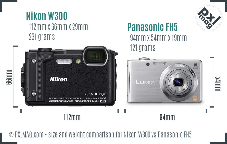 Nikon W300 vs Panasonic FH5 size comparison