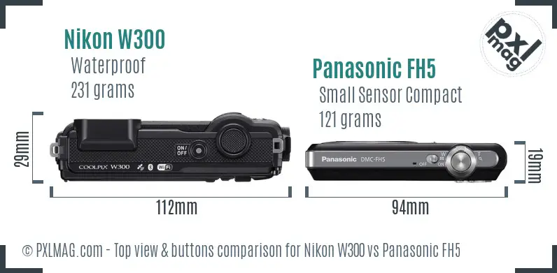 Nikon W300 vs Panasonic FH5 top view buttons comparison