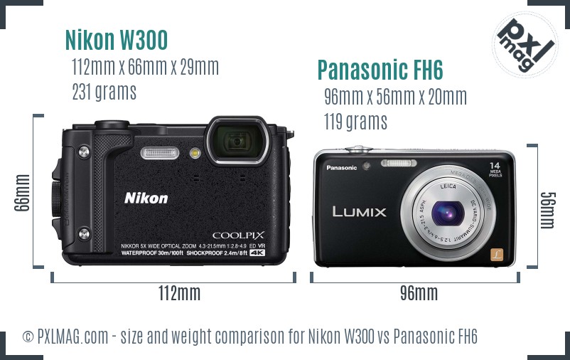 Nikon W300 vs Panasonic FH6 size comparison