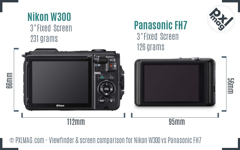 Nikon W300 vs Panasonic FH7 Screen and Viewfinder comparison
