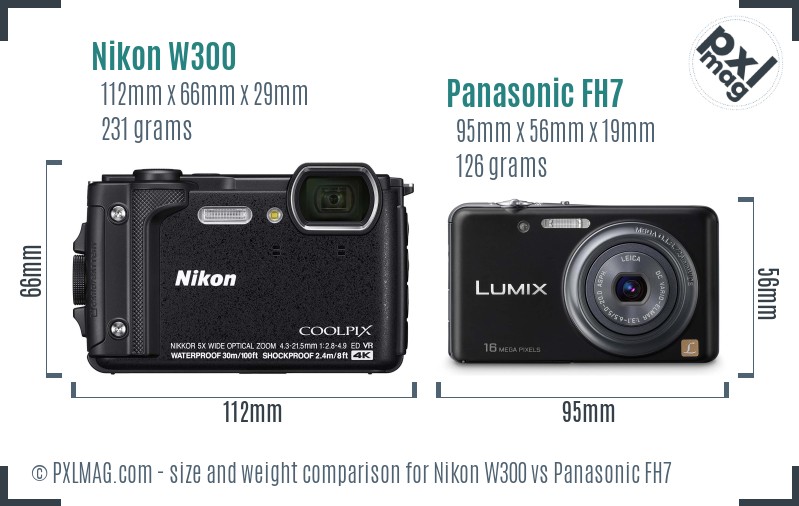 Nikon W300 vs Panasonic FH7 size comparison