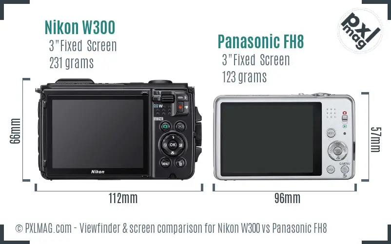Nikon W300 vs Panasonic FH8 Screen and Viewfinder comparison