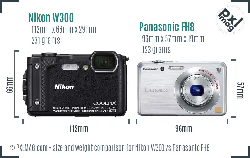 Nikon W300 vs Panasonic FH8 size comparison