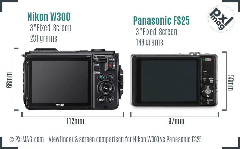 Nikon W300 vs Panasonic FS25 Screen and Viewfinder comparison