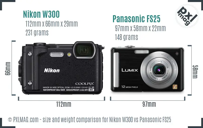 Nikon W300 vs Panasonic FS25 size comparison
