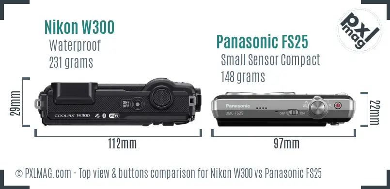 Nikon W300 vs Panasonic FS25 top view buttons comparison