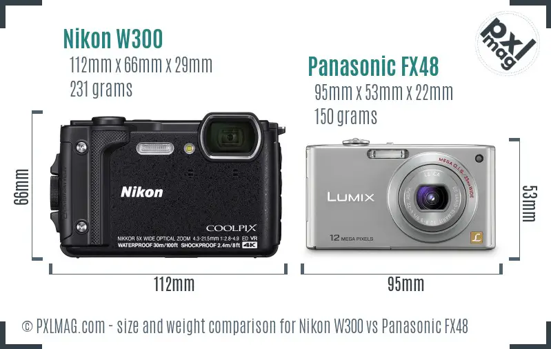 Nikon W300 vs Panasonic FX48 size comparison Nikon W300 vs Panasonic FX48 size comparison