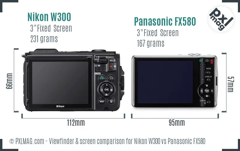Nikon W300 vs Panasonic FX580 Screen and Viewfinder comparison