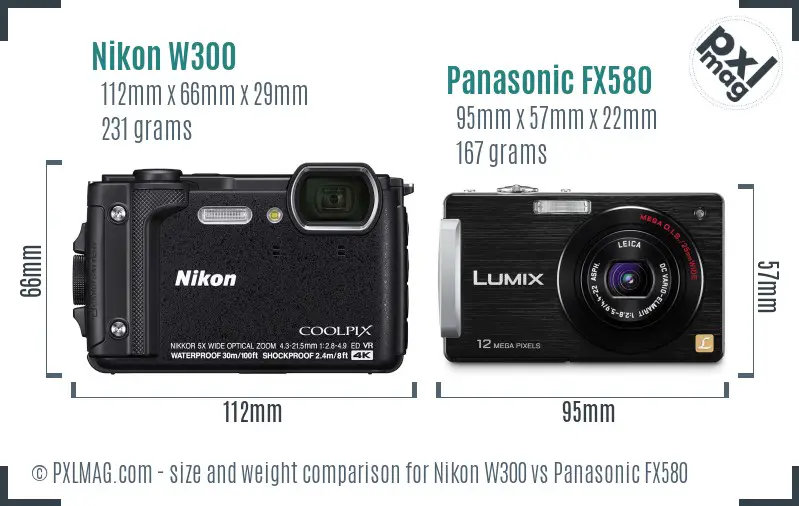 Nikon W300 vs Panasonic FX580 size comparison