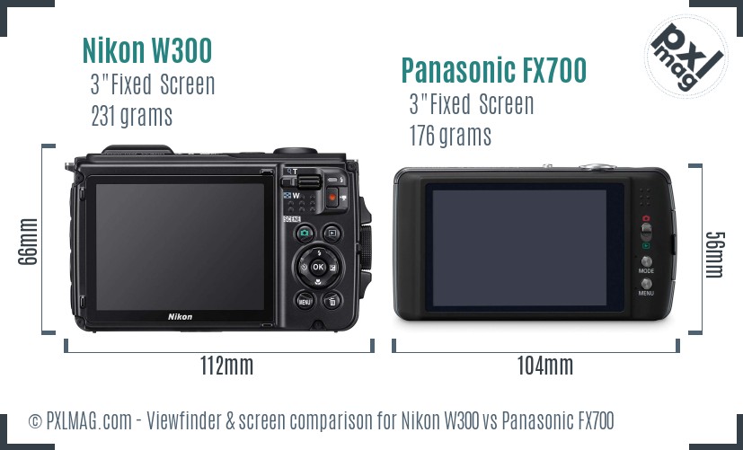 Nikon W300 vs Panasonic FX700 Screen and Viewfinder comparison