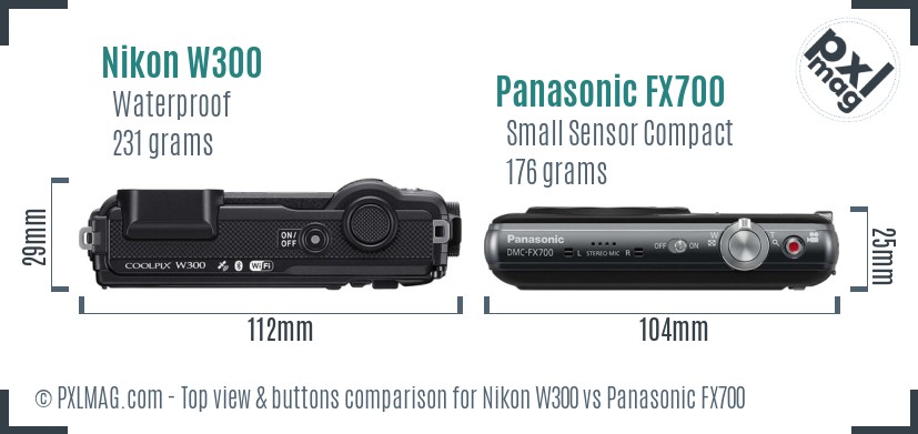 Nikon W300 vs Panasonic FX700 top view buttons comparison