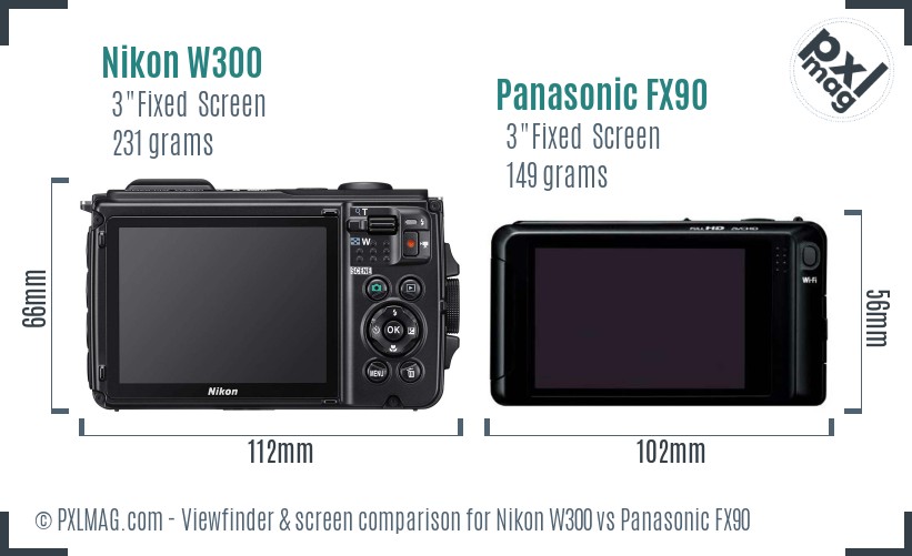 Nikon W300 vs Panasonic FX90 Screen and Viewfinder comparison